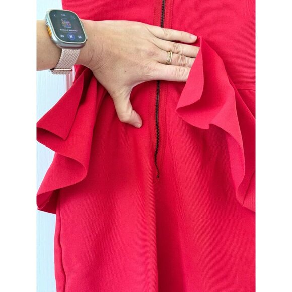 BCBGMaxAzaria Poppy Red Peplum Sleeveless Mini Dress XS  90% Rayon 9% Nylon 1% S - Picture 15 of 16